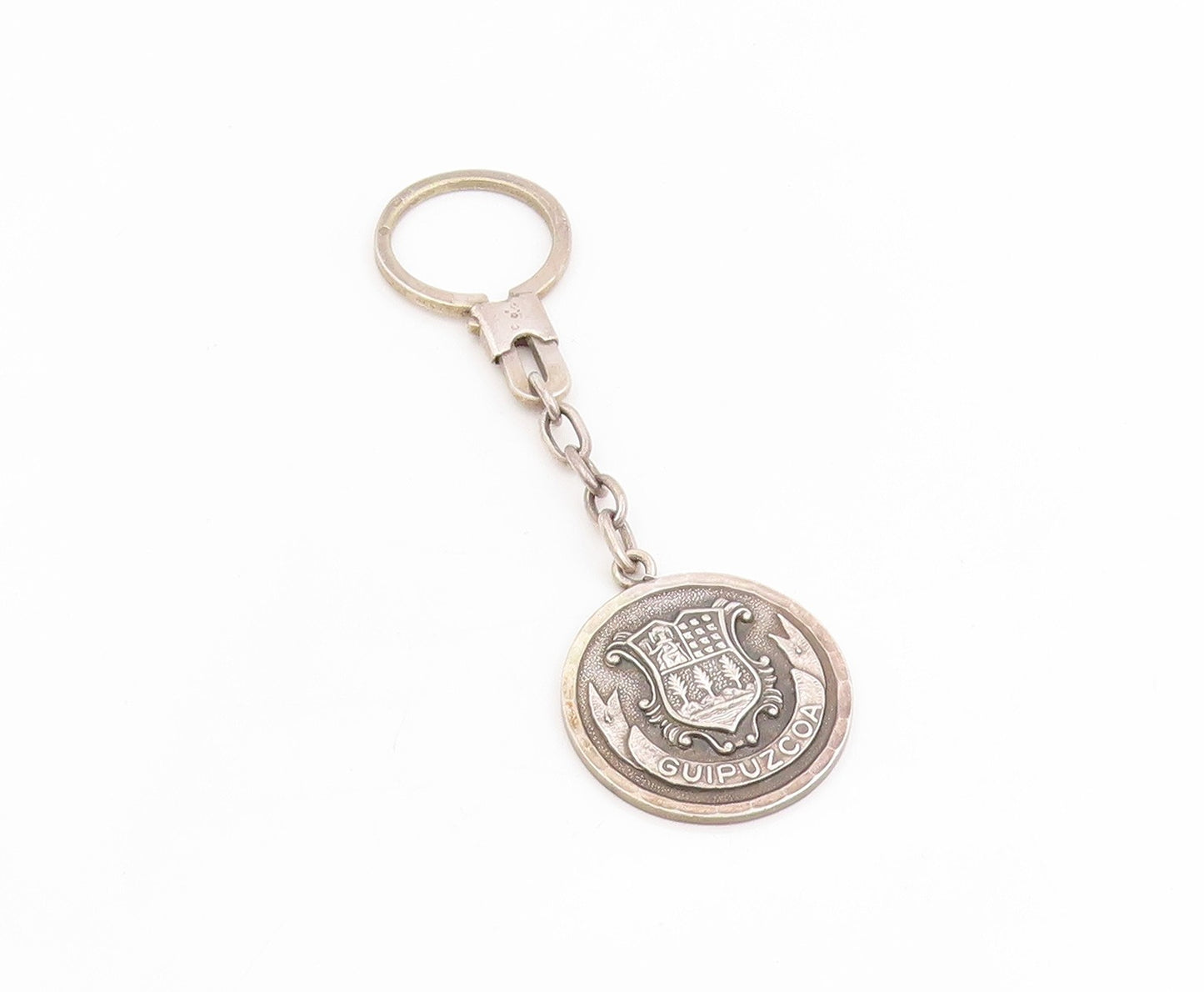 925 Sterling Silver Vintage Keychain Guipuzcoa Coat Of Arms Medallion  TR4119