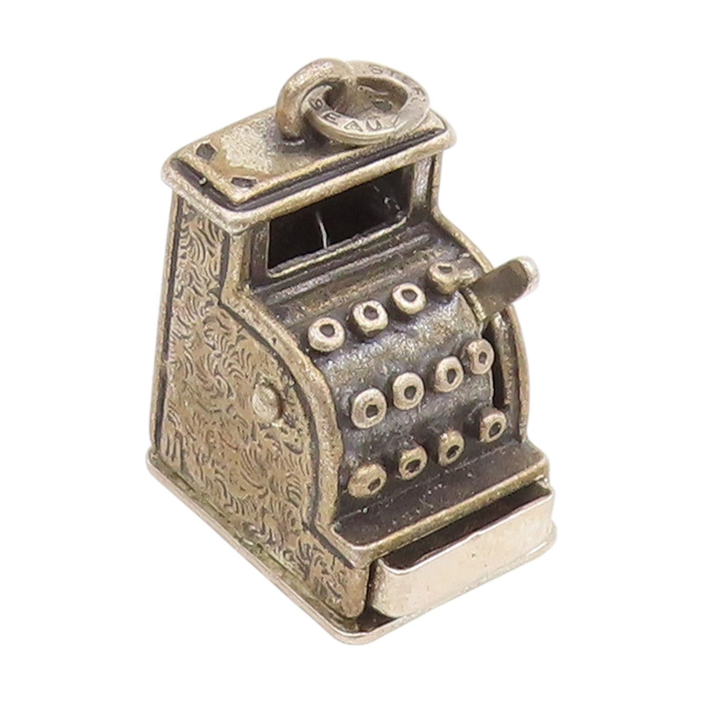 925 Sterling Silver Vintage Pendant Mechanical Cash Register Charm OPENS PT25649