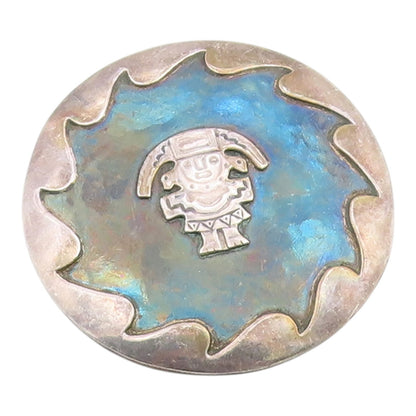 925 Sterling Silver  Vintage Dark Tone Traditional Statue Brooch Pin  BP2993