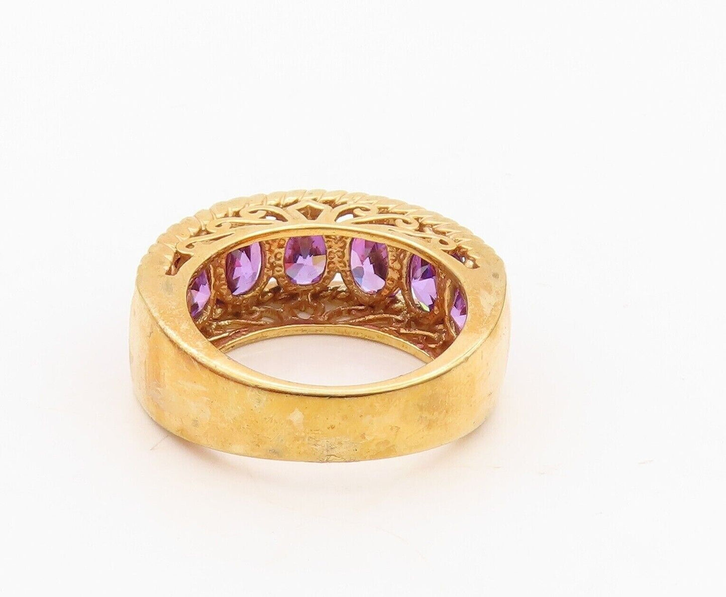 925 Sterling Silver Vintage Ring Gold Plated Carved Amethyst Band  Sz 7  RG30071