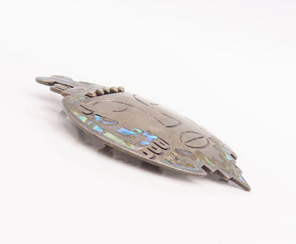 925 Sterling Silver Vintage Brooch Pin MEXICO Etched Abalone Inlay Face  BP11145
