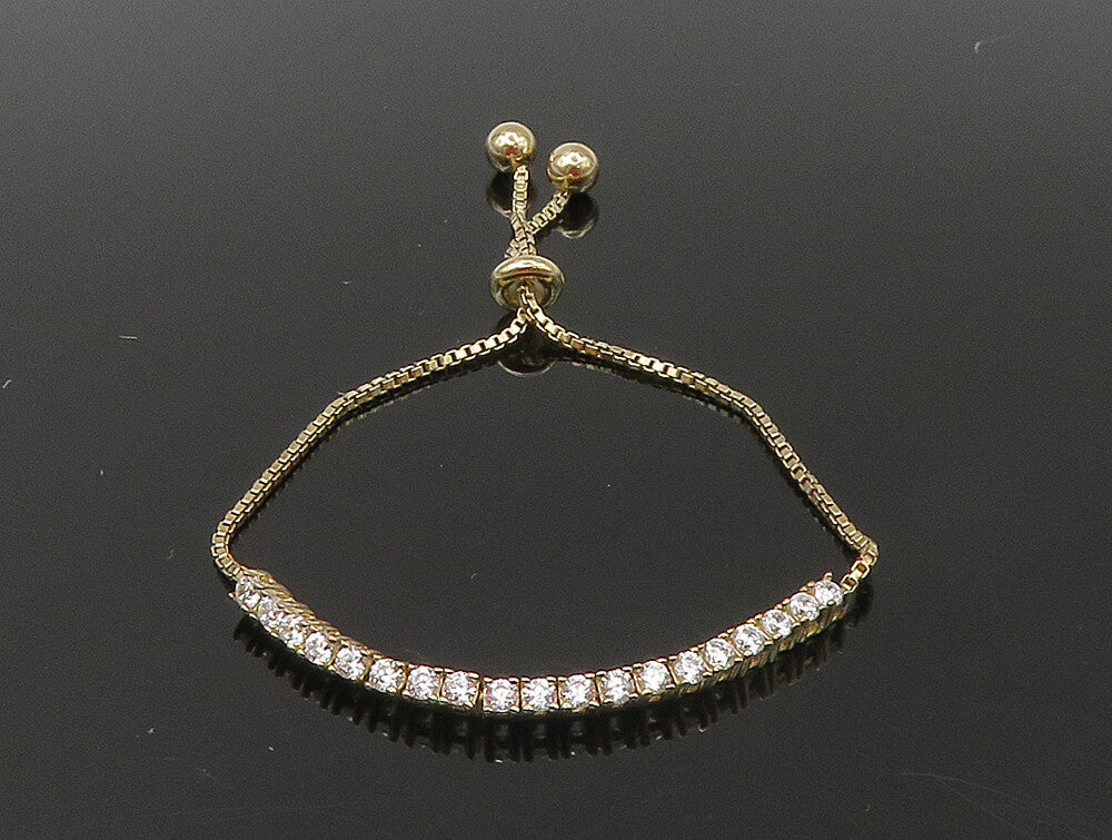 Gold Over 925 Silver  Cubic Zirconia Adjustable Child Box Chain Bracelet BT1098