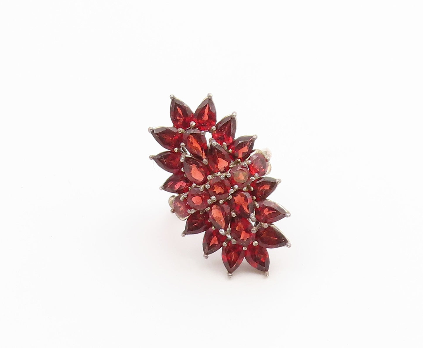925 Sterling Silver Vintage Ring Garnet Cluster Statement Band  Sz 8  RG36756