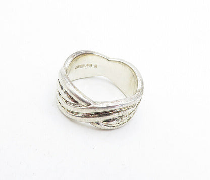 925 Sterling Silver  Vintage Ribbed Twist Design Band Ring Sz 8.5  RG5554