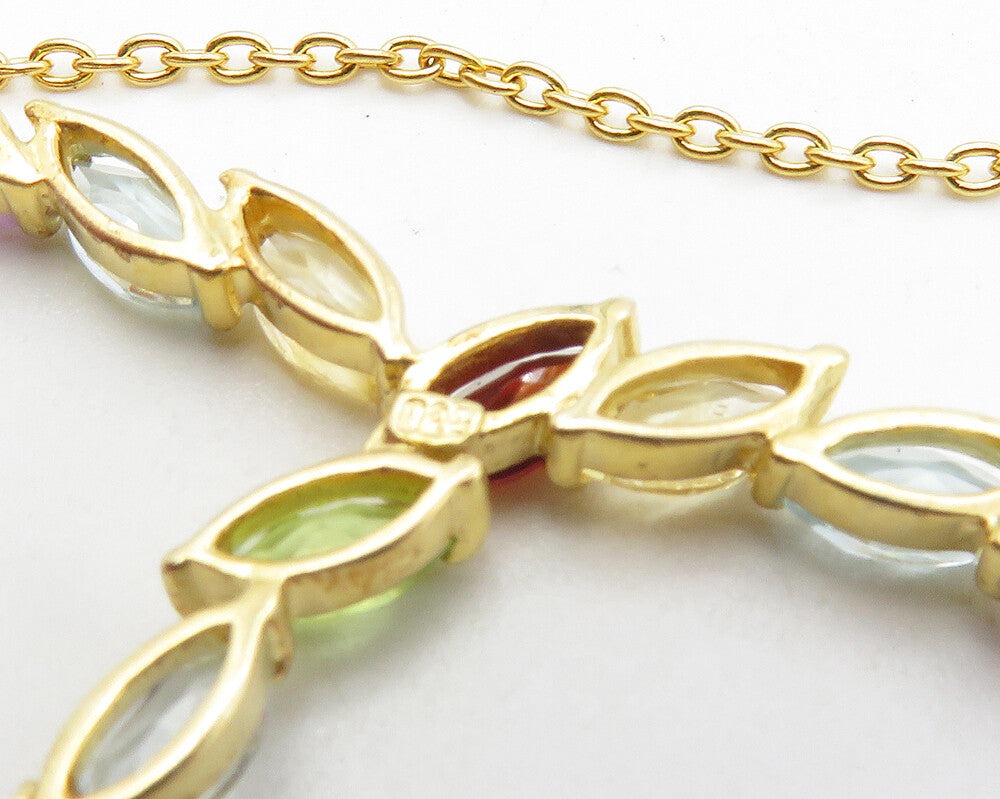 925 Sterling Silver Garnet & Multi Stone Gold Plated Chain Necklace NE1946