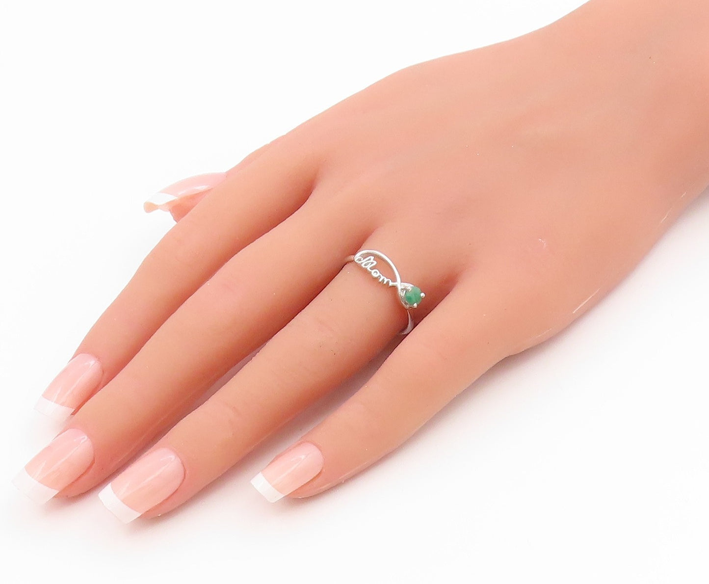 925 Sterling Silver Vintage Ring Emerald Mom Infinity Love Band  Sz 9  RG36149