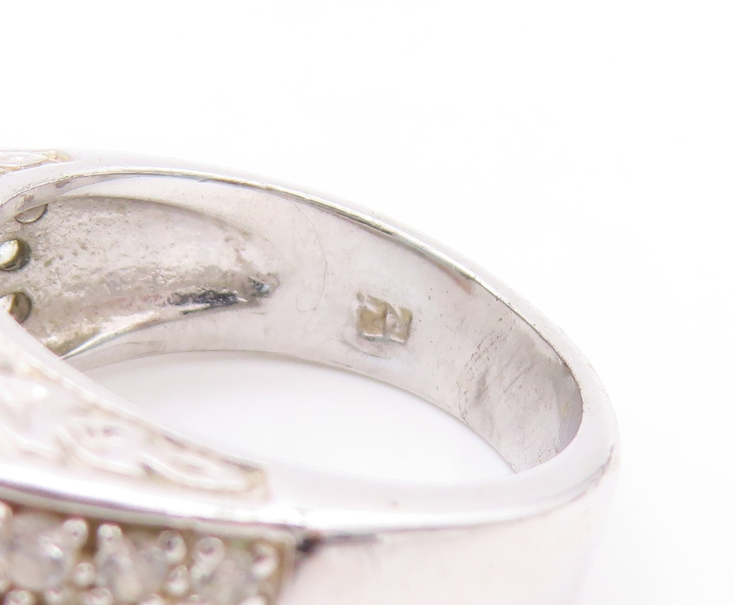 925 Sterling Silver Vintage Ring Designer Rectangle Blue & White CZ Sz 7 RG32892