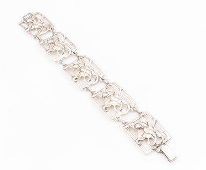 925 Sterling Silver Vintage Bracelet Antique Openwork Floral Panel Link  BT11632