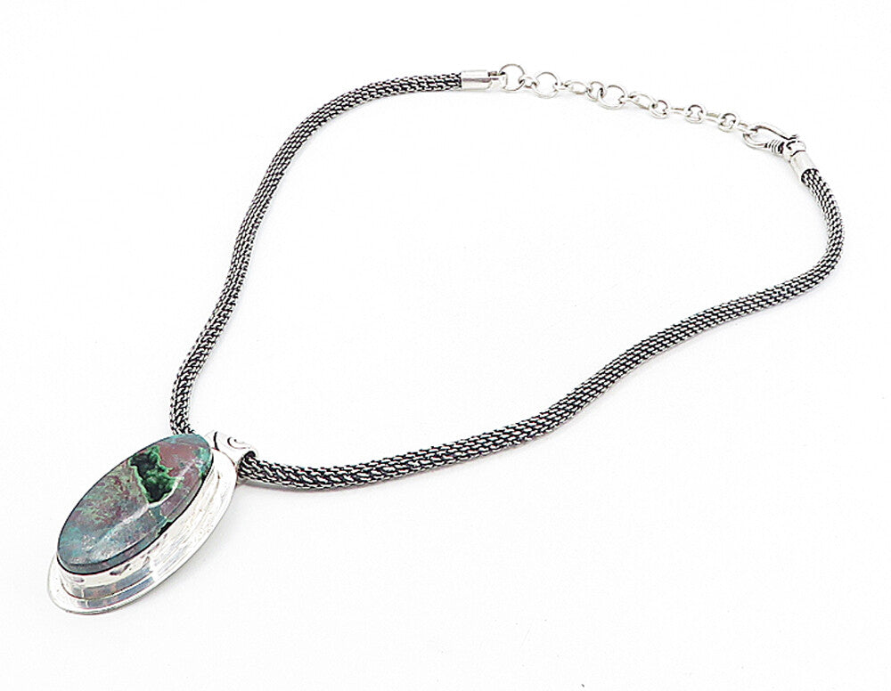 DEFOE 925 Silver  Vintage Chrysocolla Modernist Twist Chain Necklace  NE1570