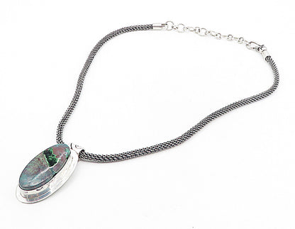 DEFOE 925 Silver  Vintage Chrysocolla Modernist Twist Chain Necklace  NE1570