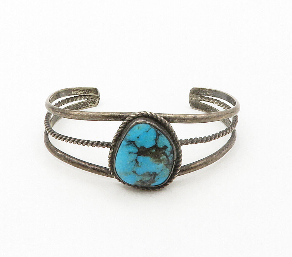 NAVAJO 925 Sterling Silver  Vintage Turquoise Split Twist Cuff Bracelet BT6534