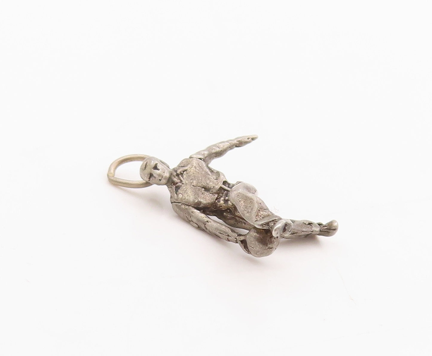 925 Sterling Silver Vintage Pendant Dark Tone Carved Bowling Man Charm  PT24728