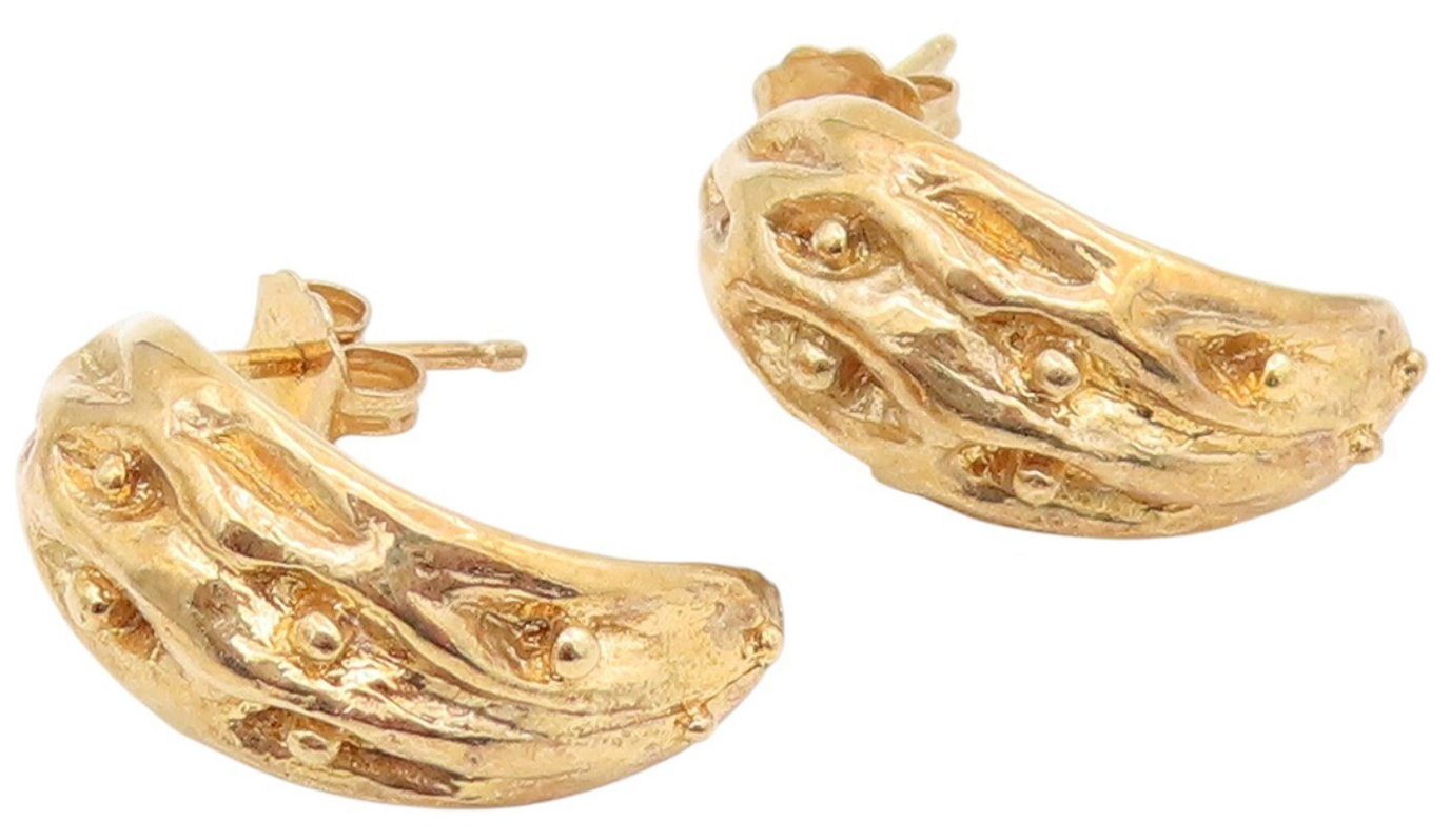 925 Sterling Silver Vintage Earrings Gold Plated Textured Crescent Hoop  EG13884