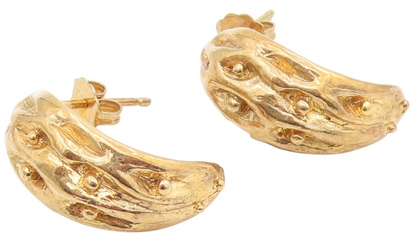 925 Sterling Silver Vintage Earrings Gold Plated Textured Crescent Hoop  EG13884