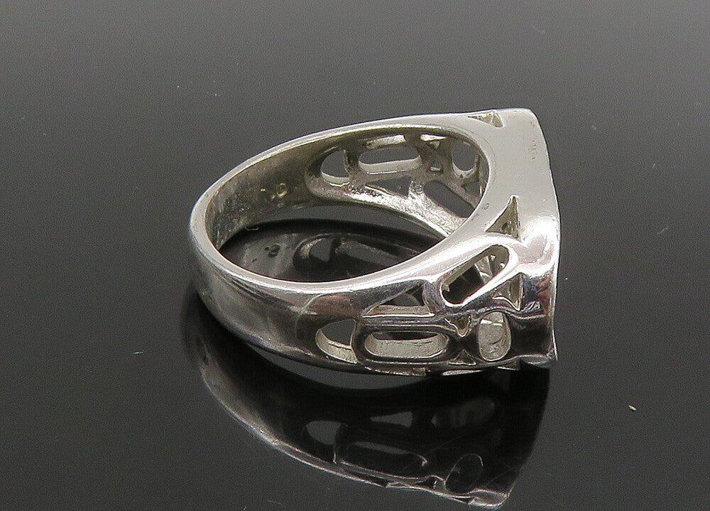 925 Sterling Silver Vintage Black Spinel & Topaz Cutout Band Ring Sz 6 RG22944