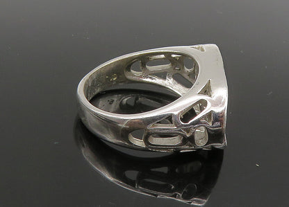 925 Sterling Silver Vintage Black Spinel & Topaz Cutout Band Ring Sz 6 RG22944
