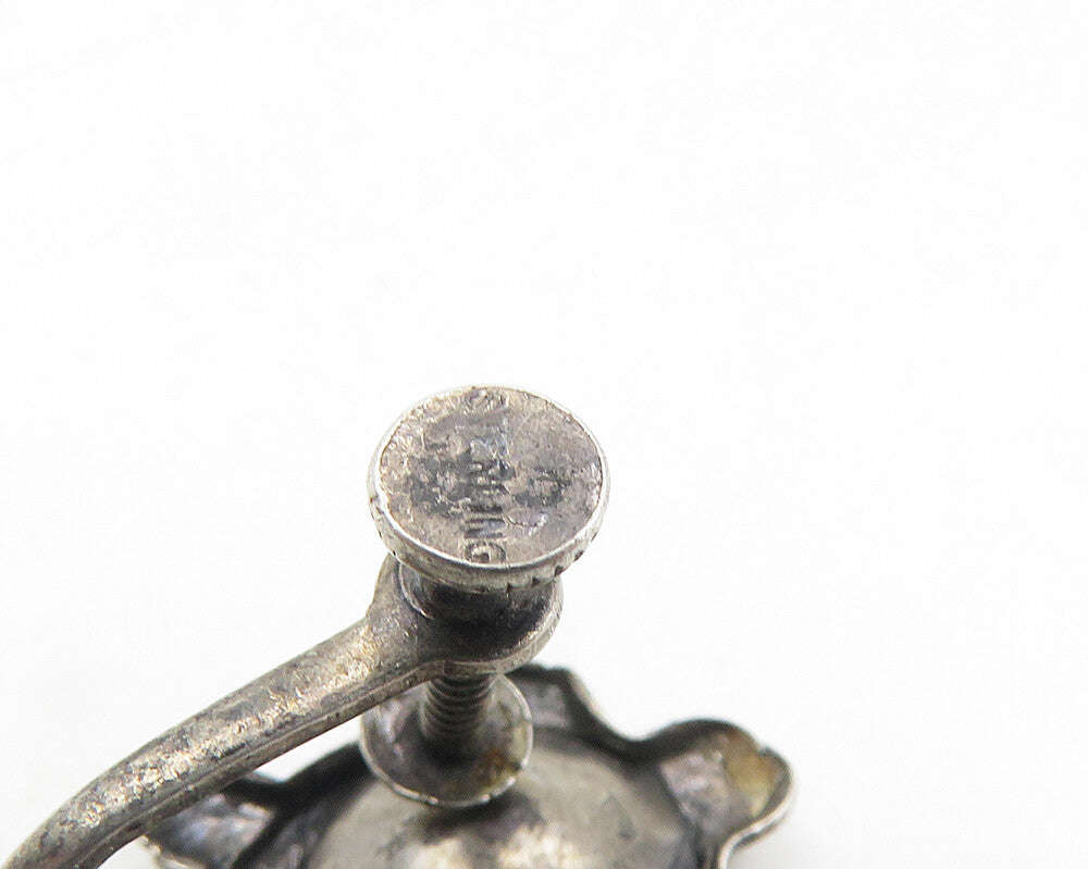 925 Sterling Silver  Vintage Dark Tone Turtle Motif Non Pierce Earrings EG5282