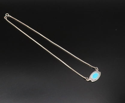 925 Silver  Vintage Minimalist Blue Enamel Swirl Accent Chain Necklace  NE3935