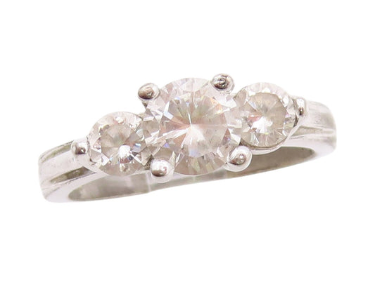 925 Sterling Silver Vintage Ring Three Round Topaz Band  Sz 7  RG33137