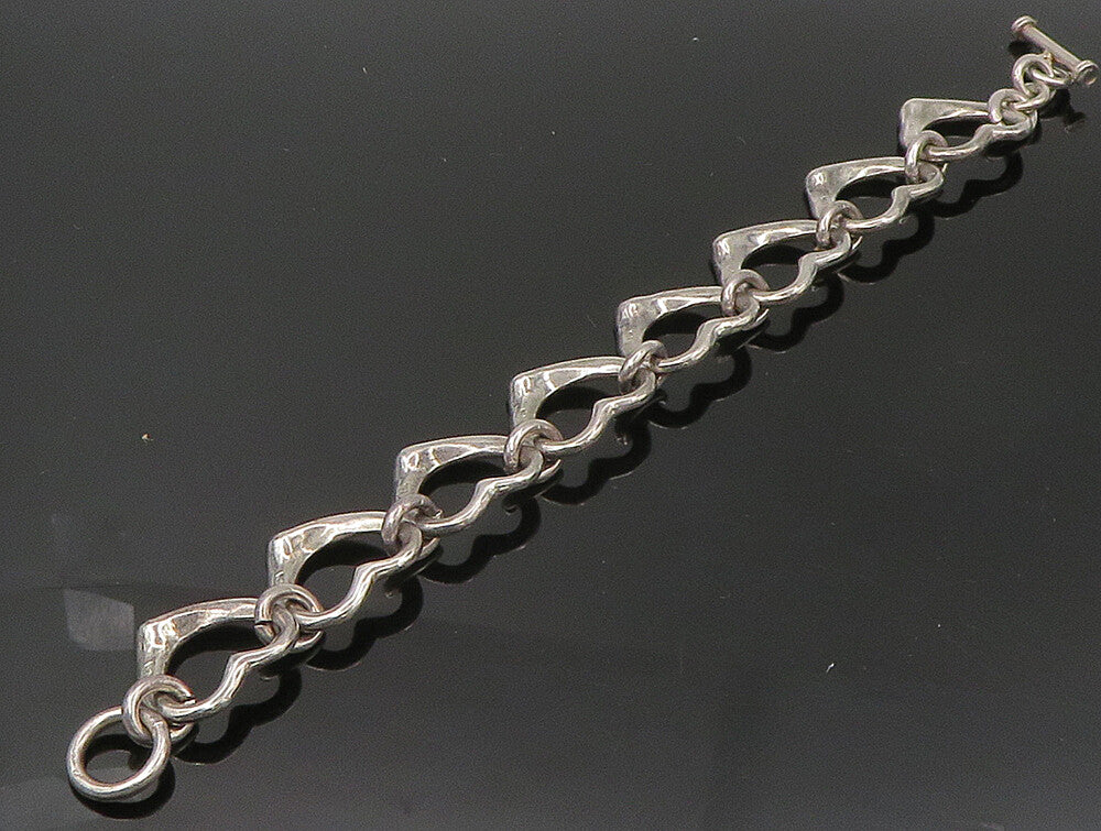 925 Sterling Silver  Vintage Oxidized Open Love Heart Chain Bracelet  BT1303