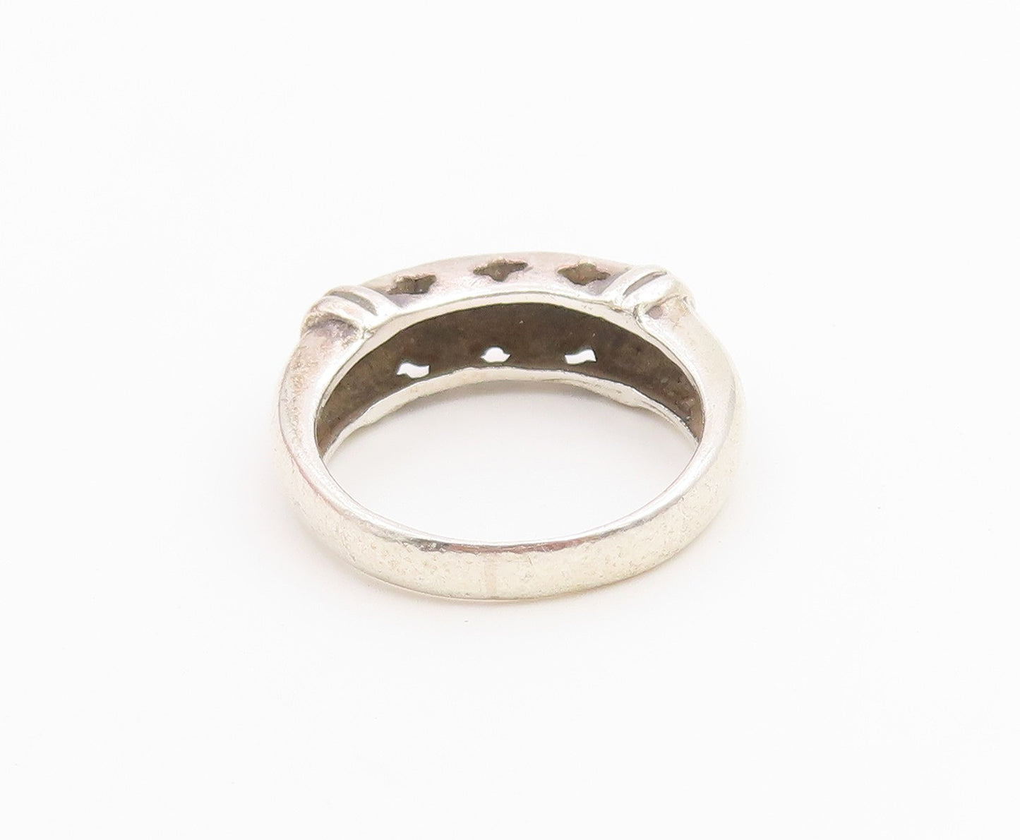 925 Sterling Silver Vintage Ring Classic Floral Scroll Motif Band  Sz 5  RG36652