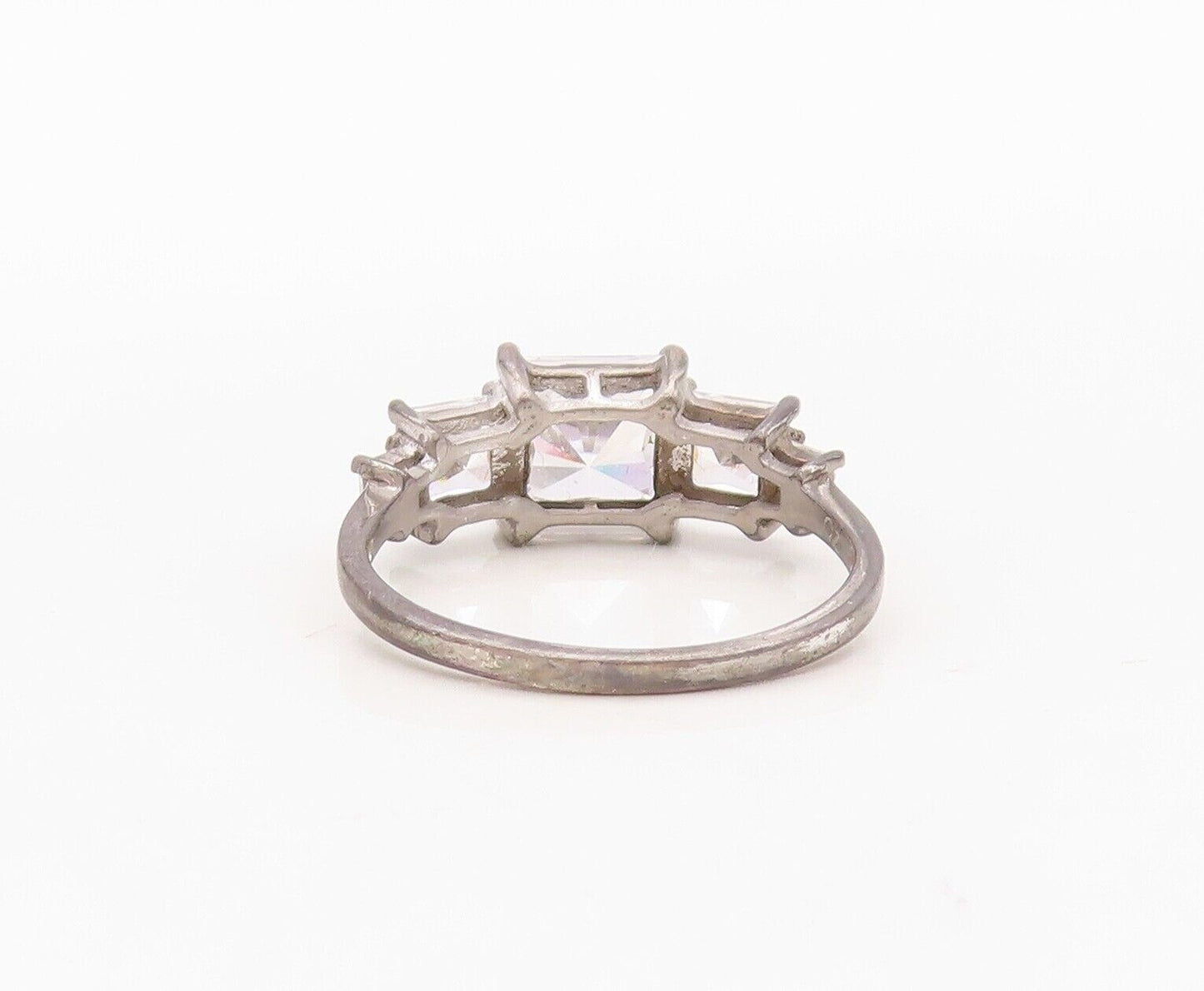 925 Sterling Silver Vintage Ring Square Cut Topaz Brutalist inlay  Sz 8  RG29965