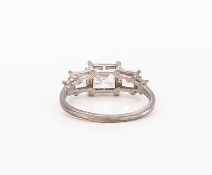 925 Sterling Silver Vintage Ring Square Cut Topaz Brutalist inlay  Sz 8  RG29965