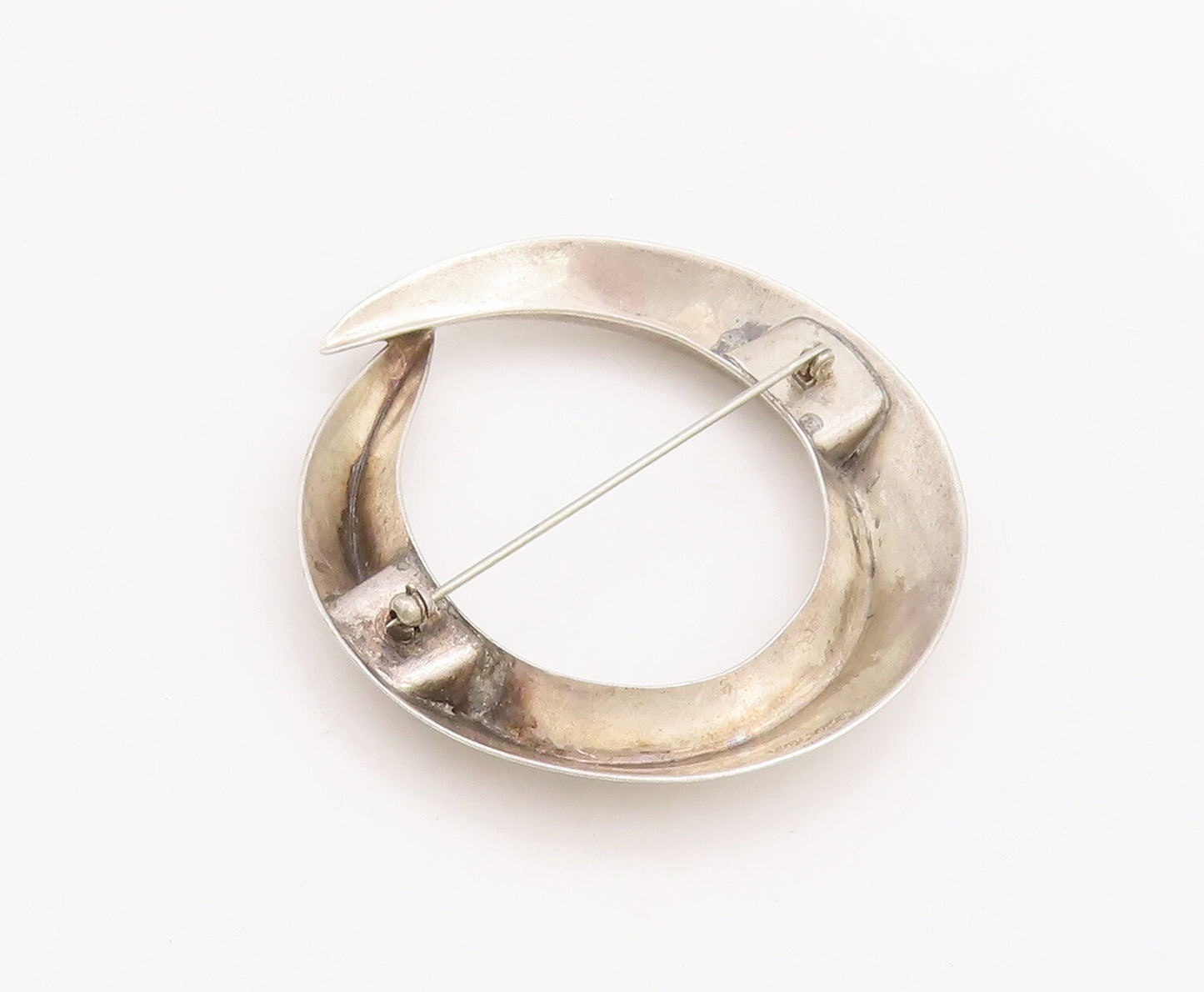 925 Sterling Silver Vintage Brooch Pin LESTER KISH Designer Cutout 'O'  BP11068