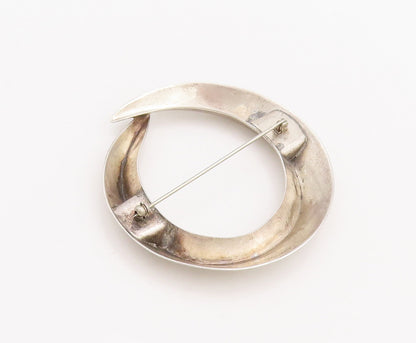 925 Sterling Silver Vintage Brooch Pin LESTER KISH Designer Cutout 'O'  BP11068