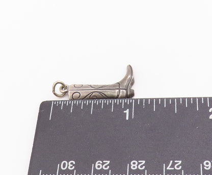 925 Sterling Silver Vintage Pendant Dark Tone Etched Winter Boots Charm  PT24731