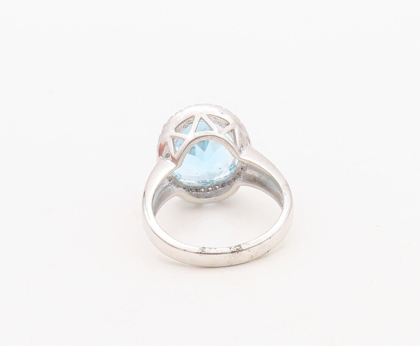 925 Sterling Silver Vintage Ring Round Cut Blue Halo White Topaz  Sz 7  RG30031