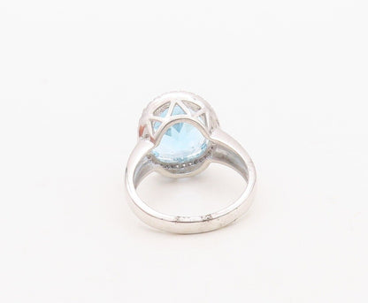 925 Sterling Silver Vintage Ring Round Cut Blue Halo White Topaz  Sz 7  RG30031