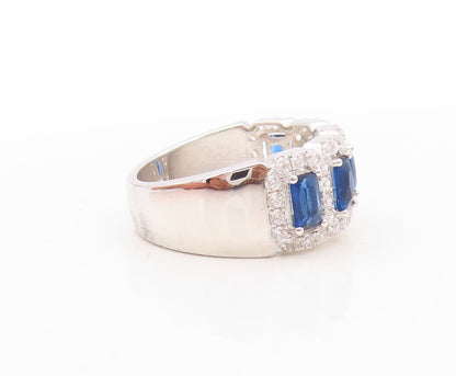 925 Sterling Silver Vintage Ring Rectangle Sapphire Halo CZ Inlay Sz 7.5 RG30817