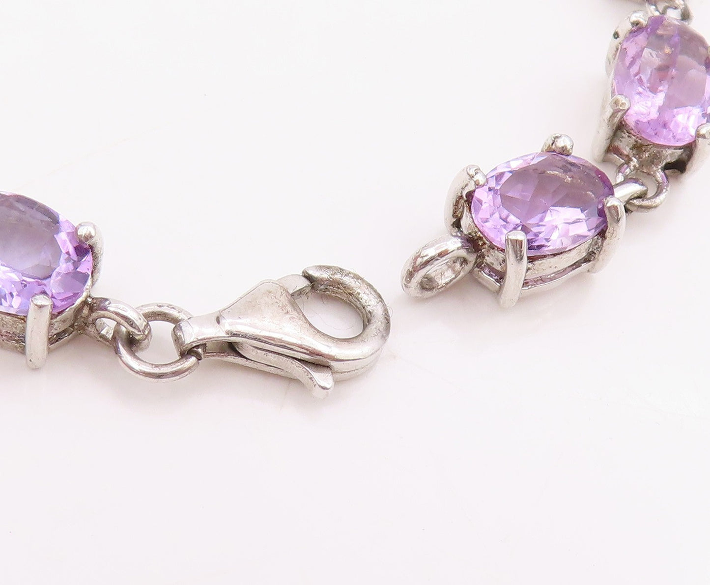 925 Sterling Silver Vintage Bracelet Elegant Real Amethyst Link Chain  BT11544
