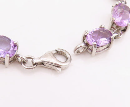 925 Sterling Silver Vintage Bracelet Elegant Real Amethyst Link Chain  BT11544
