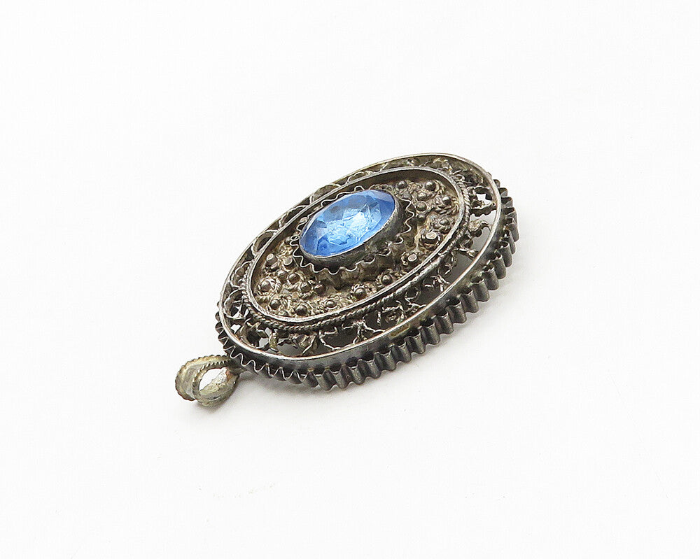ISRAEL 925 Silver  Vintage Blue Topaz Pretzel Swirl Floral Brooch Pin  BP7226