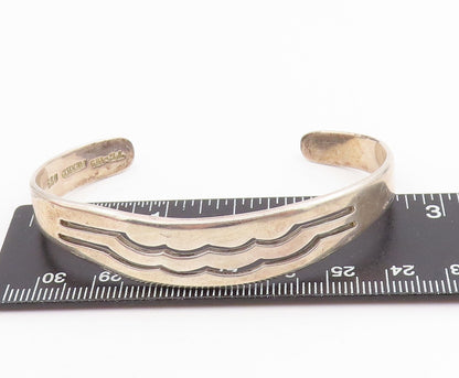 925 Sterling Silver Vintage Bracelet MEXICO Modernist Wavy Cut Out Cuff  BT11488
