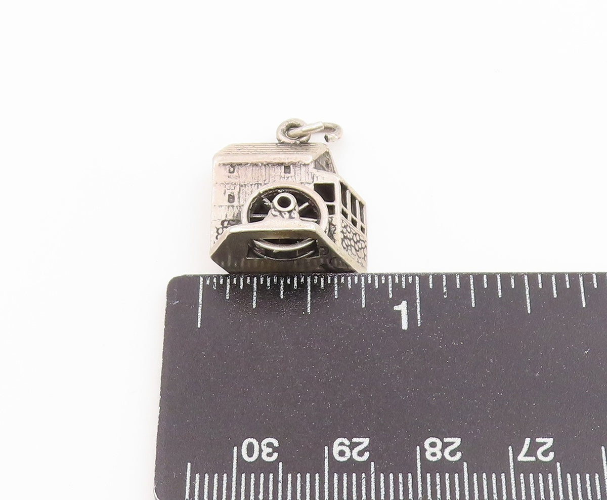 925 Sterling Silver Vintage Pendant CINI Watermill House Charm MOVES  PT26643