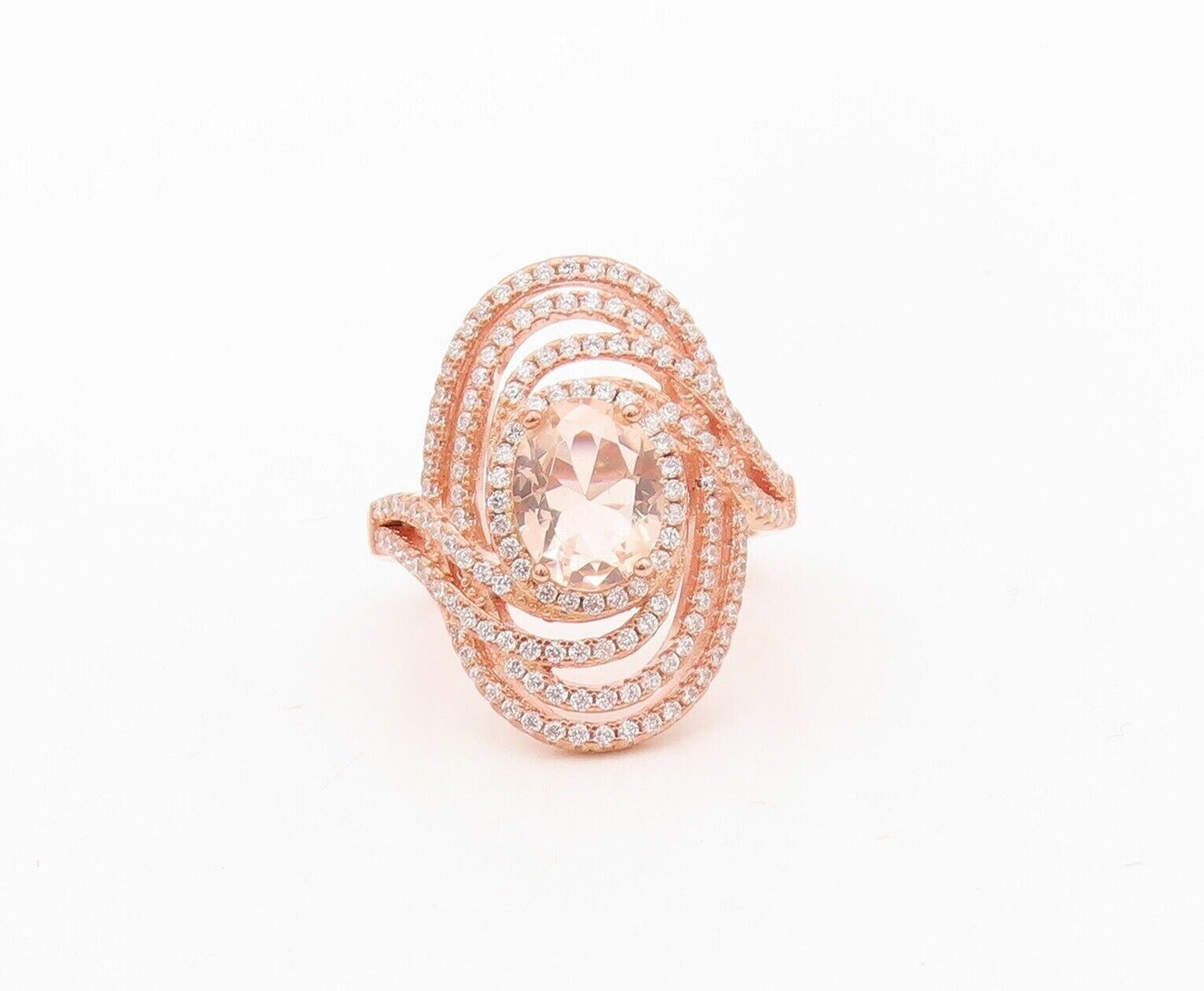925 Sterling Silver Vintage Ring Rose Gold Plated Morganite & Topaz Sz 7 RG30251