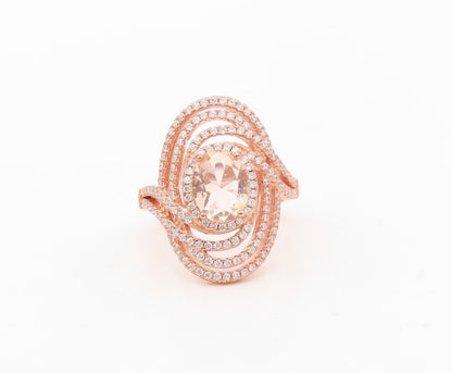 925 Sterling Silver Vintage Ring Rose Gold Plated Morganite & Topaz Sz 7 RG30251