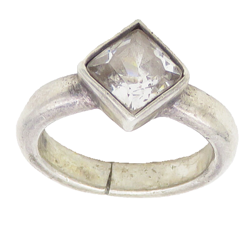 925 Silver   Vintage Shiny Cubic Zirconia Petite Solitaire Ring Sz 4  RG19447