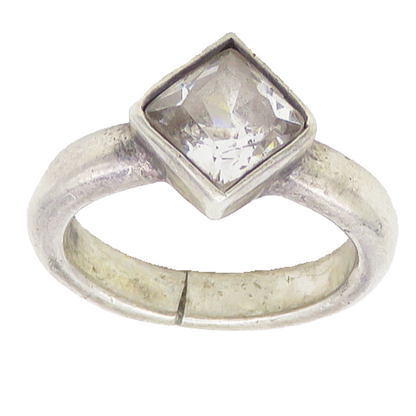 925 Silver   Vintage Shiny Cubic Zirconia Petite Solitaire Ring Sz 4  RG19447
