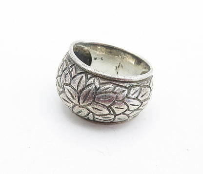 925 Sterling Silver  Vintage Antique Etched Flower Band Ring Sz 6.5  RG7017