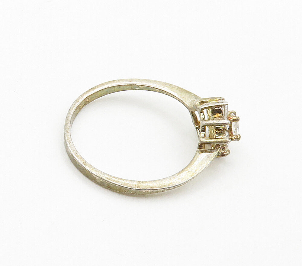 925 Sterling Silver  Vintage Cubic Zirconia Flower Band Ring Sz 8  RG16053