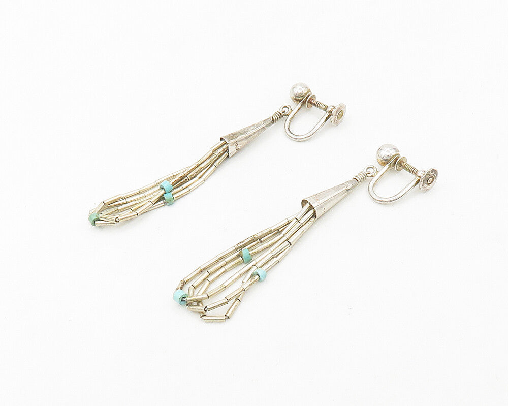 SOUTHWESTERN 925 Silver Vintage Turquoise Non Pierce Dangle Earrings EG9279