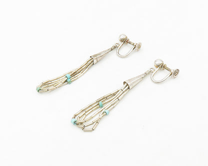 SOUTHWESTERN 925 Silver Vintage Turquoise Non Pierce Dangle Earrings EG9279