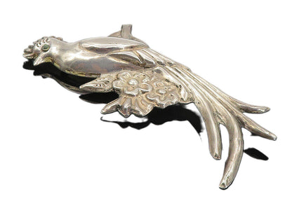 MEXICO 925 Sterling Silver  Vintage Turquoise Long Tail Bird Brooch Pin BP3150