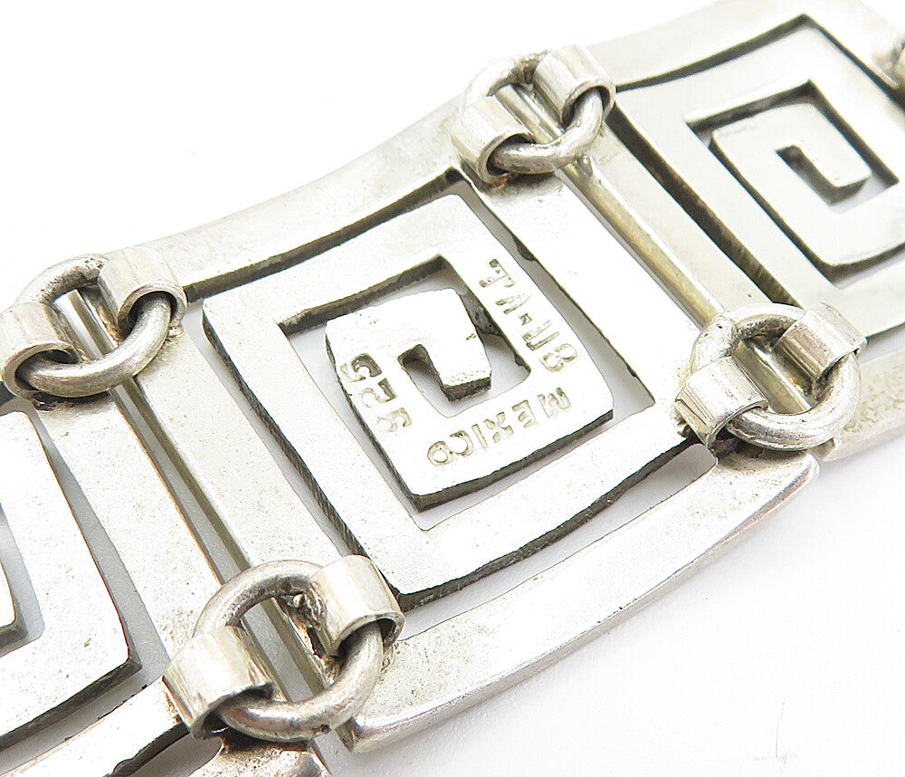 MEXICO 925 Sterling Silver  Vintage Shiny Greek Key Chain Bracelet  BT2934