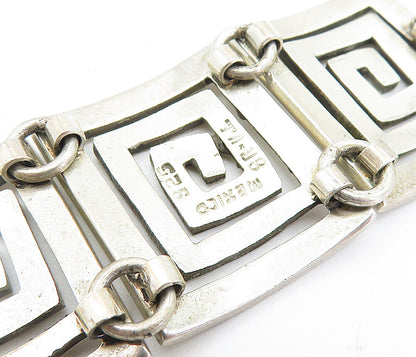 MEXICO 925 Sterling Silver  Vintage Shiny Greek Key Chain Bracelet  BT2934