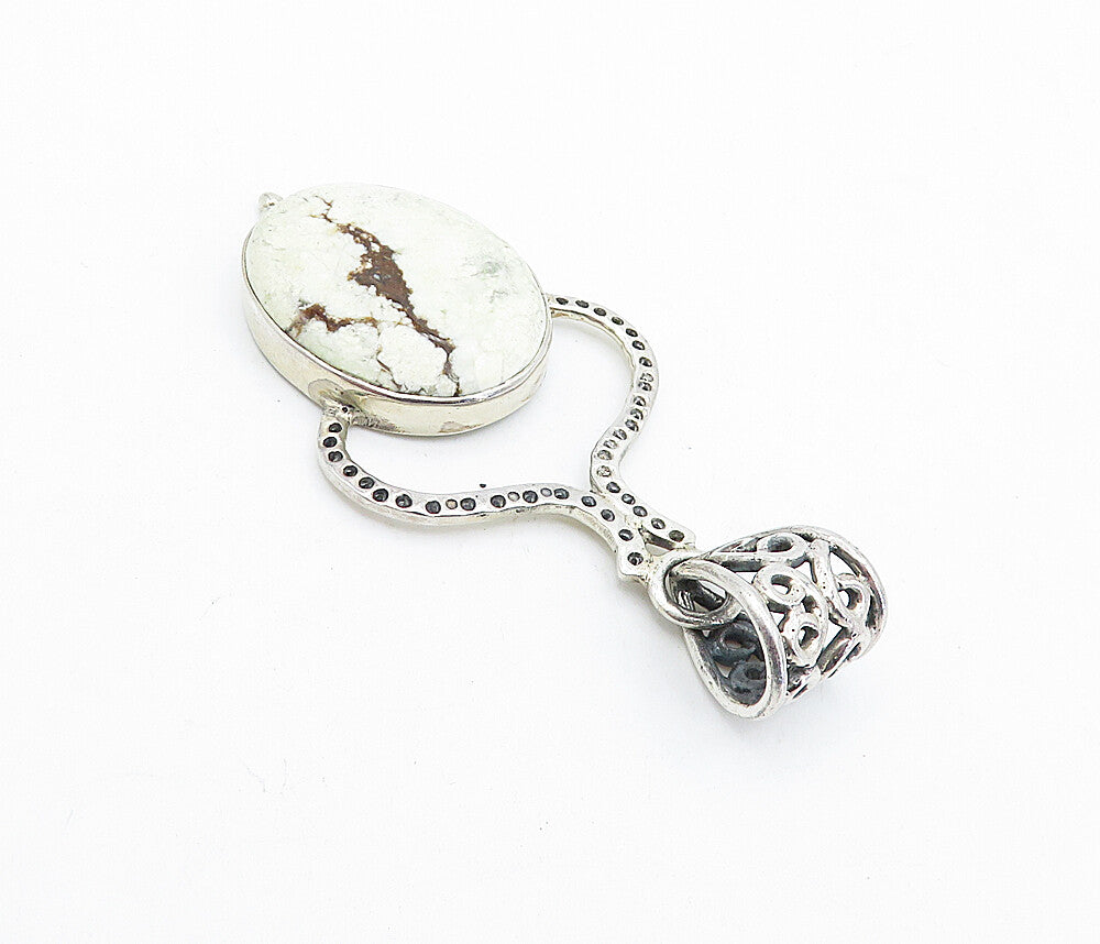 925 Sterling Silver Vintage Cabochon Jasper Swirl Detail Drop Pendant PT3277